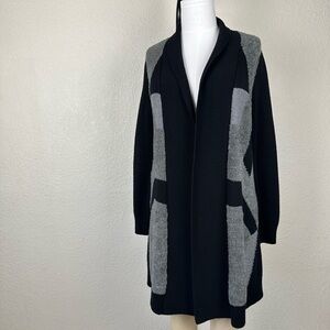 Laura Ashley Women’s Open Lon Cardigan Sweater Sz S Black /Grey